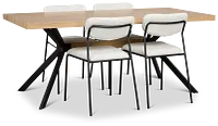 Lynden Light Tone Rect Table & 4 White Metal Upholstered Side Chairs