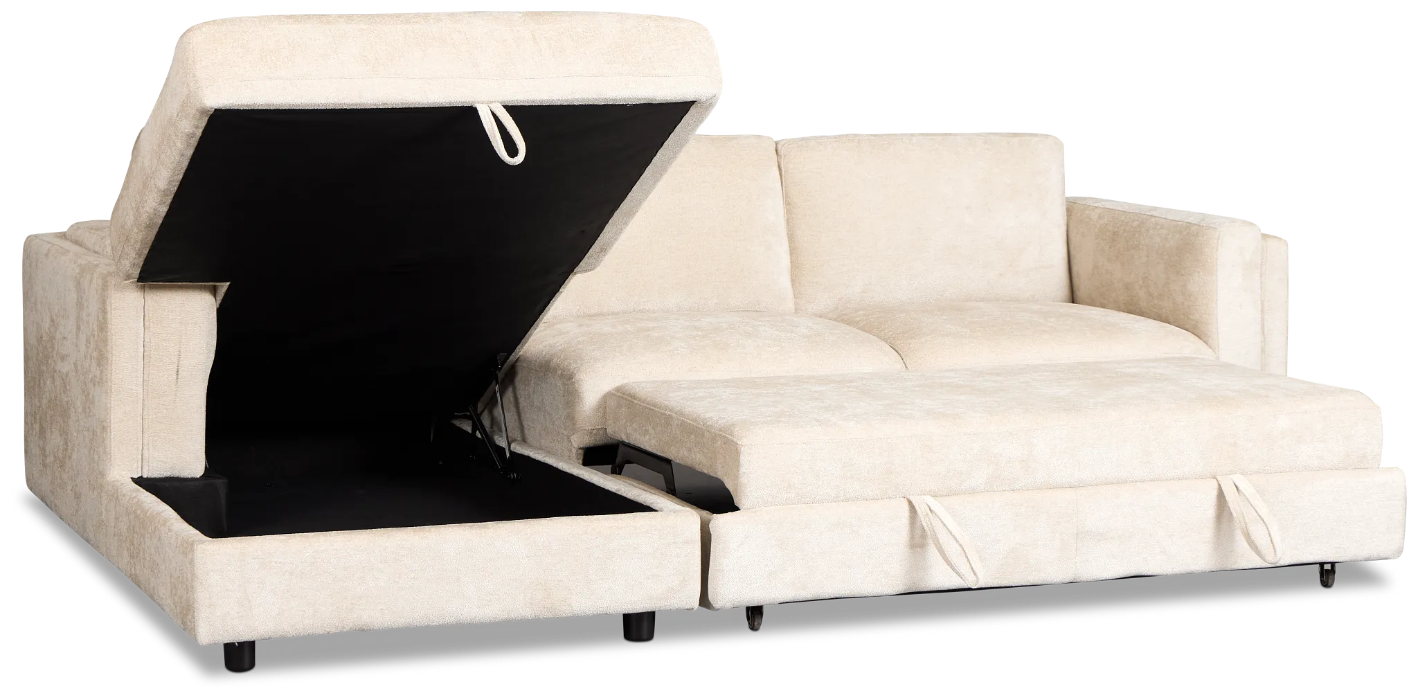 Farren Beige Fabric Small Left Chaise Storage Sleeper Sectional