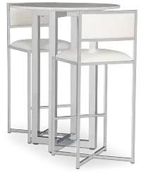 Amalfi White Marble Pub Table & 2 Metal Barstools