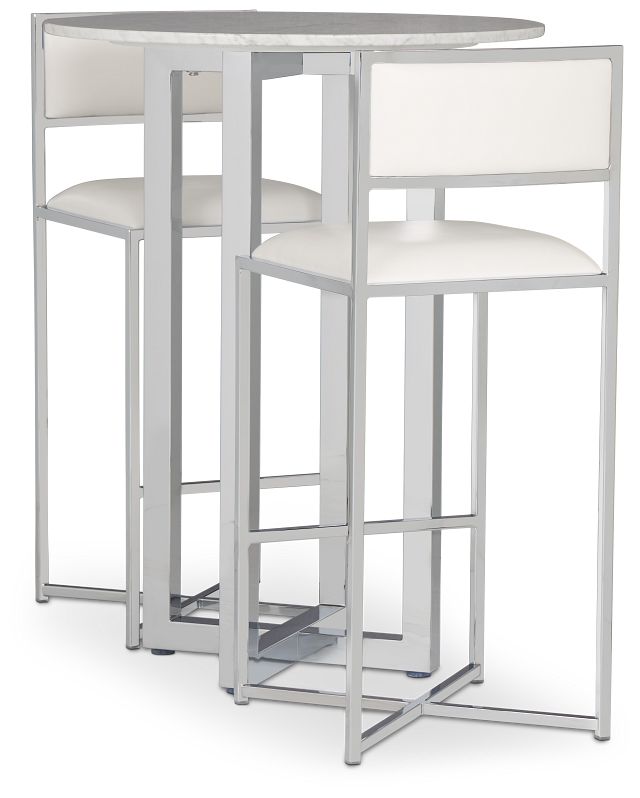 Amalfi White Marble Pub Table & 2 Metal Barstools