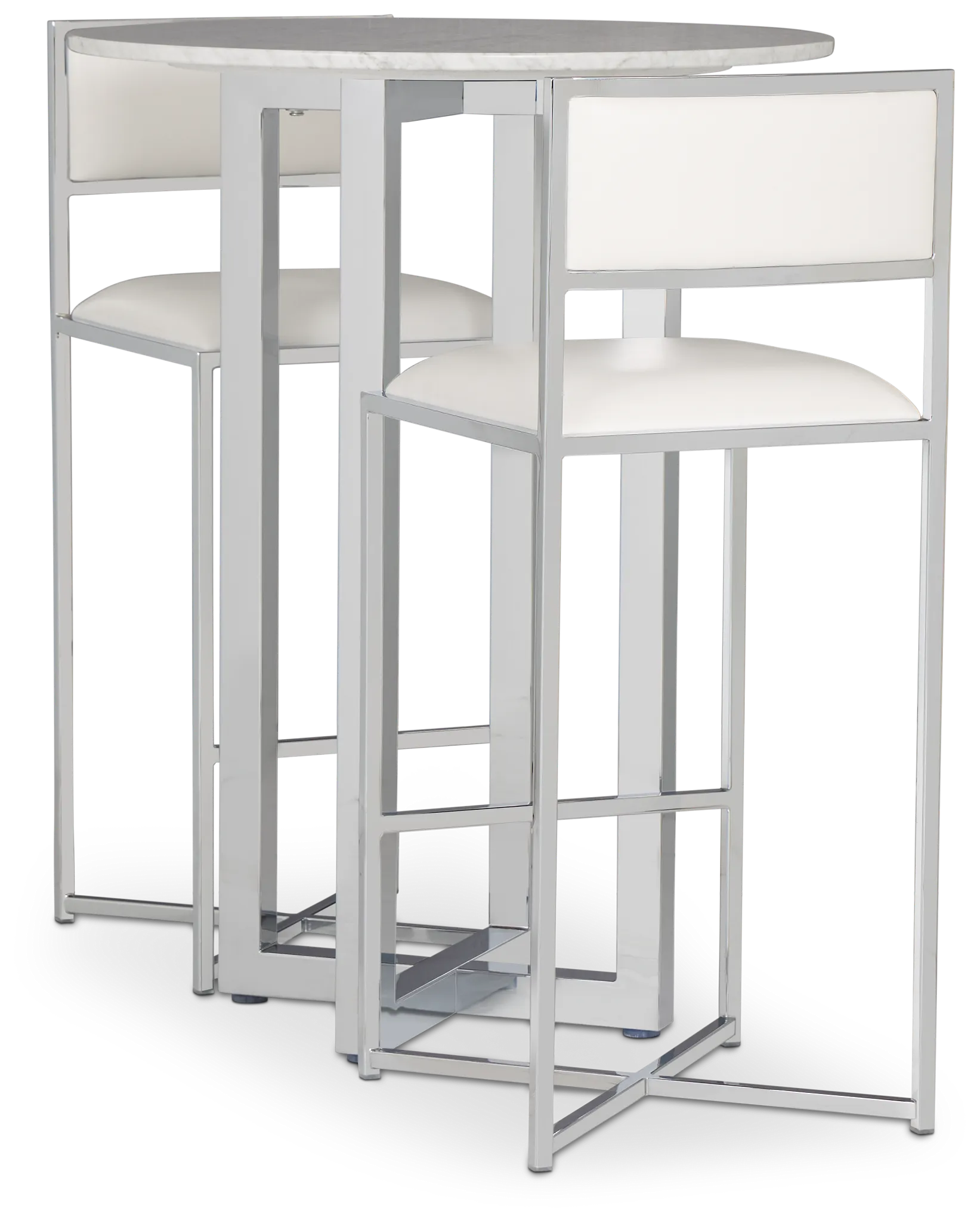 Amalfi White Marble Pub Table & 2 Metal Barstools