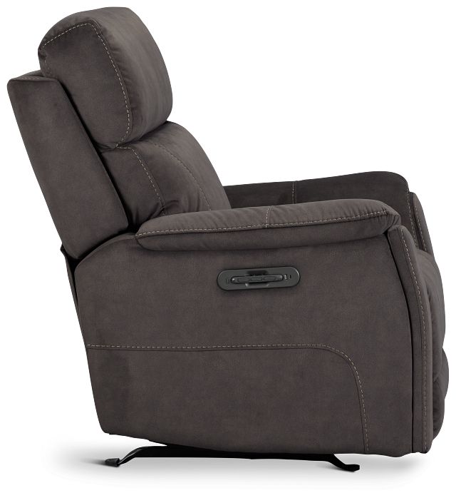 Wells Dark Brown Fabric Power Recliner With Heat And Massage