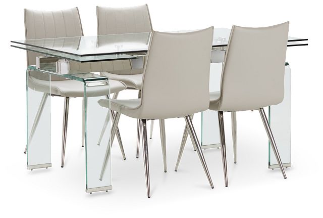 Wynwood Glass Rect Table & 4 Light Taupe Upholstered Chairs