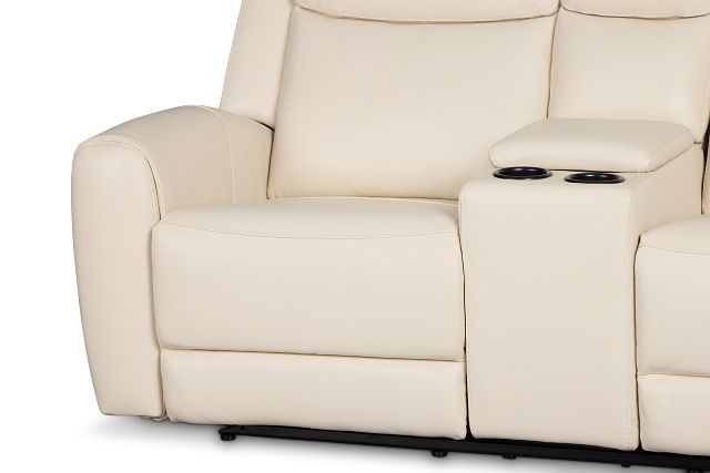 Walker Ivory Lthr/vinyl Reclining Console Loveseat