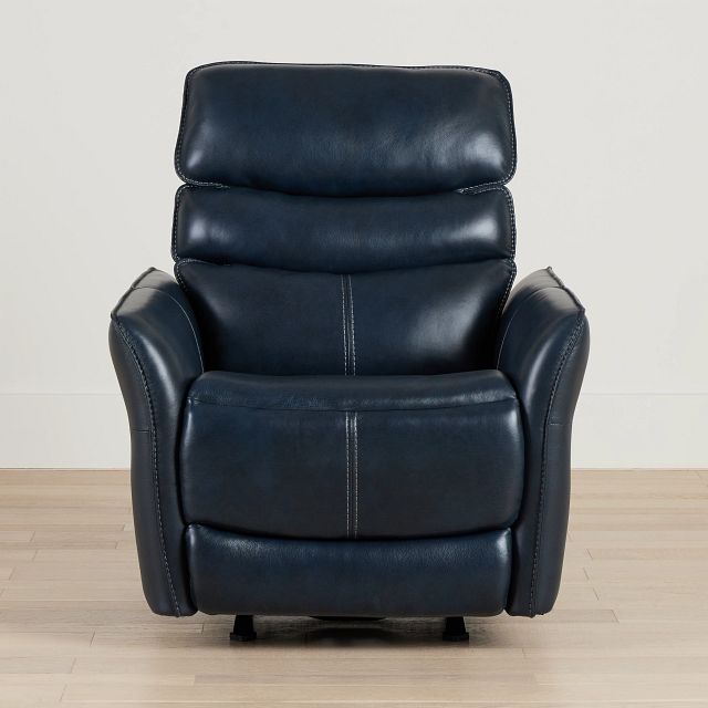 Preston Dark Blue Lthr/vinyl Power Recliner With Heat And Massage