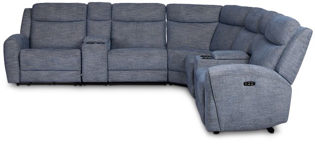 Walker Blue Fabric Large Dual Power Reclining Two-arm Sectional