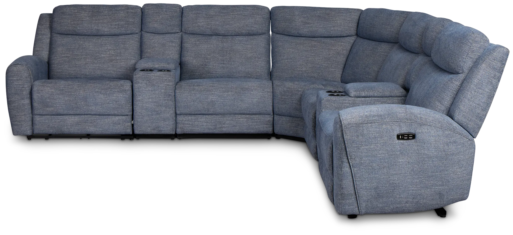 Walker Blue Fabric Large Dual Power Reclining Two-arm Sectional