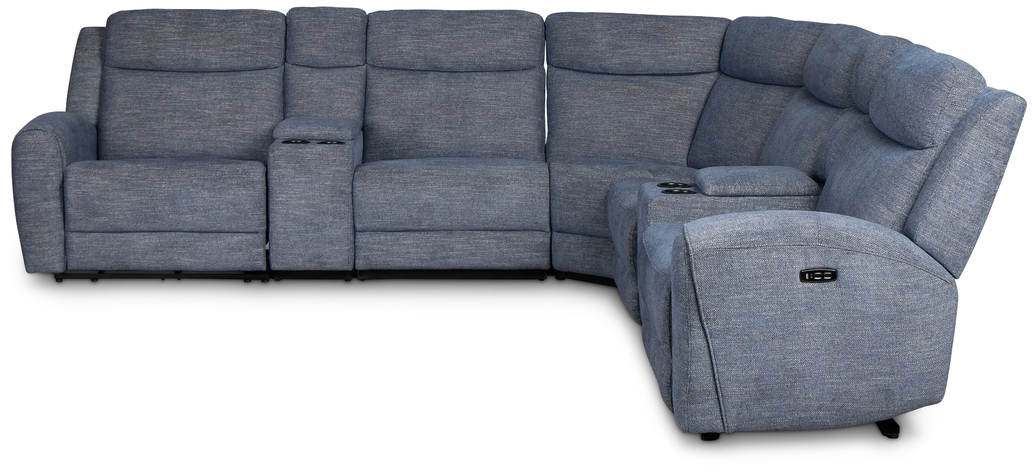 Walker Blue Fabric Large Dual Power Reclining Two-arm Sectional Walker Blue Fabric Large Dual Power Reclining Two-arm Sectional