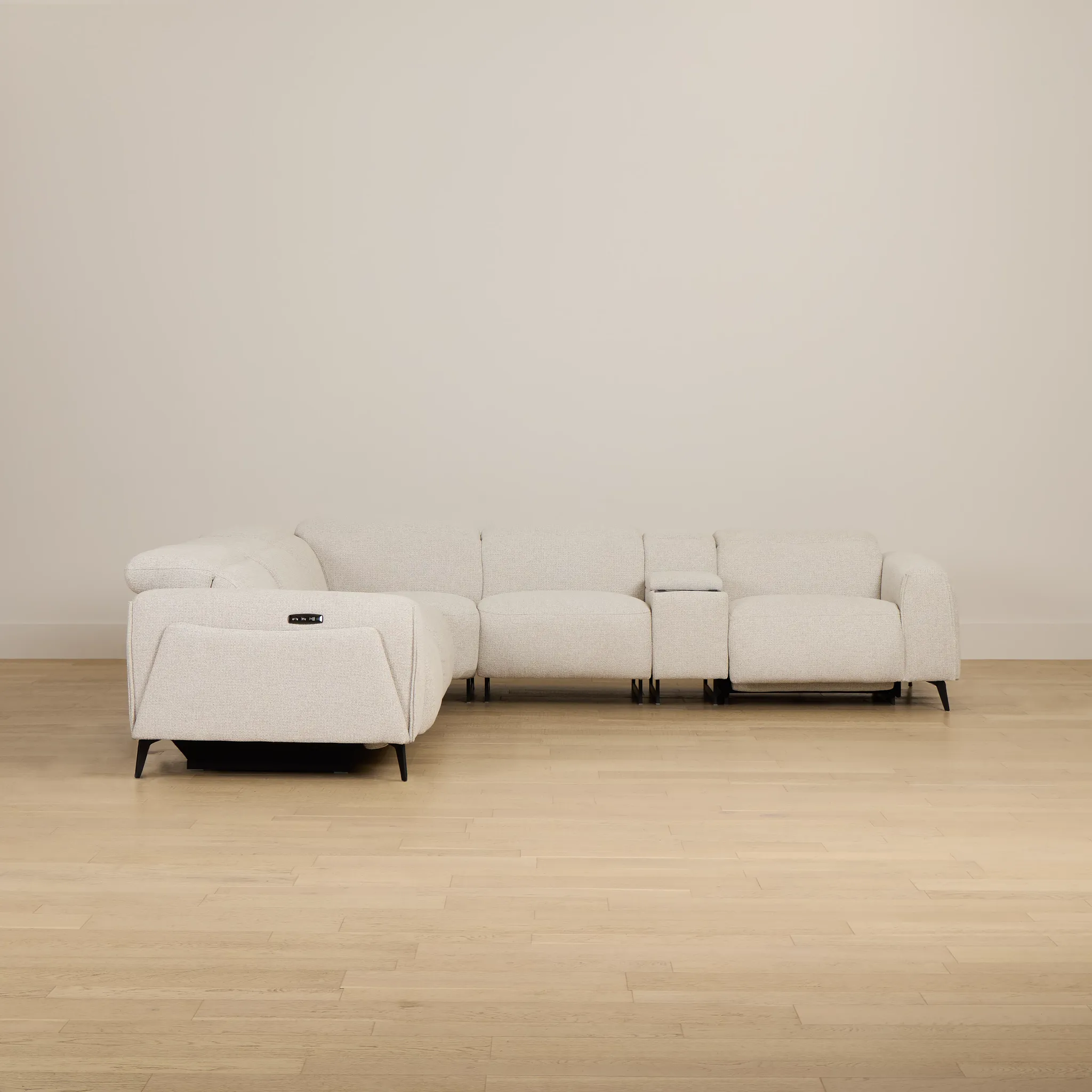 Reyna Light Beige Fabric Medium Dual Power 2-arm Reclining Sectional