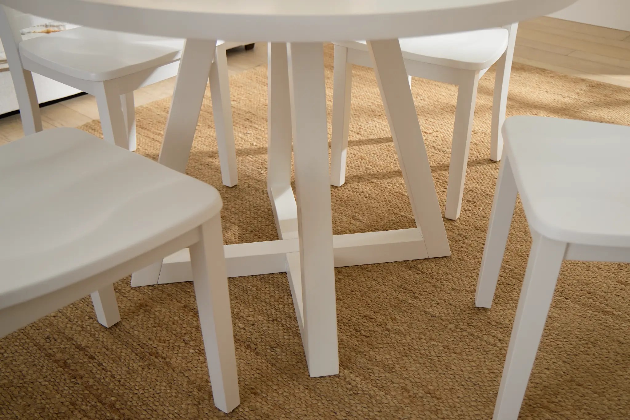 Edgartown White Round Table & 4 White Wood Chairs Edgartown White Round Table & 4 White Wood Chairs
