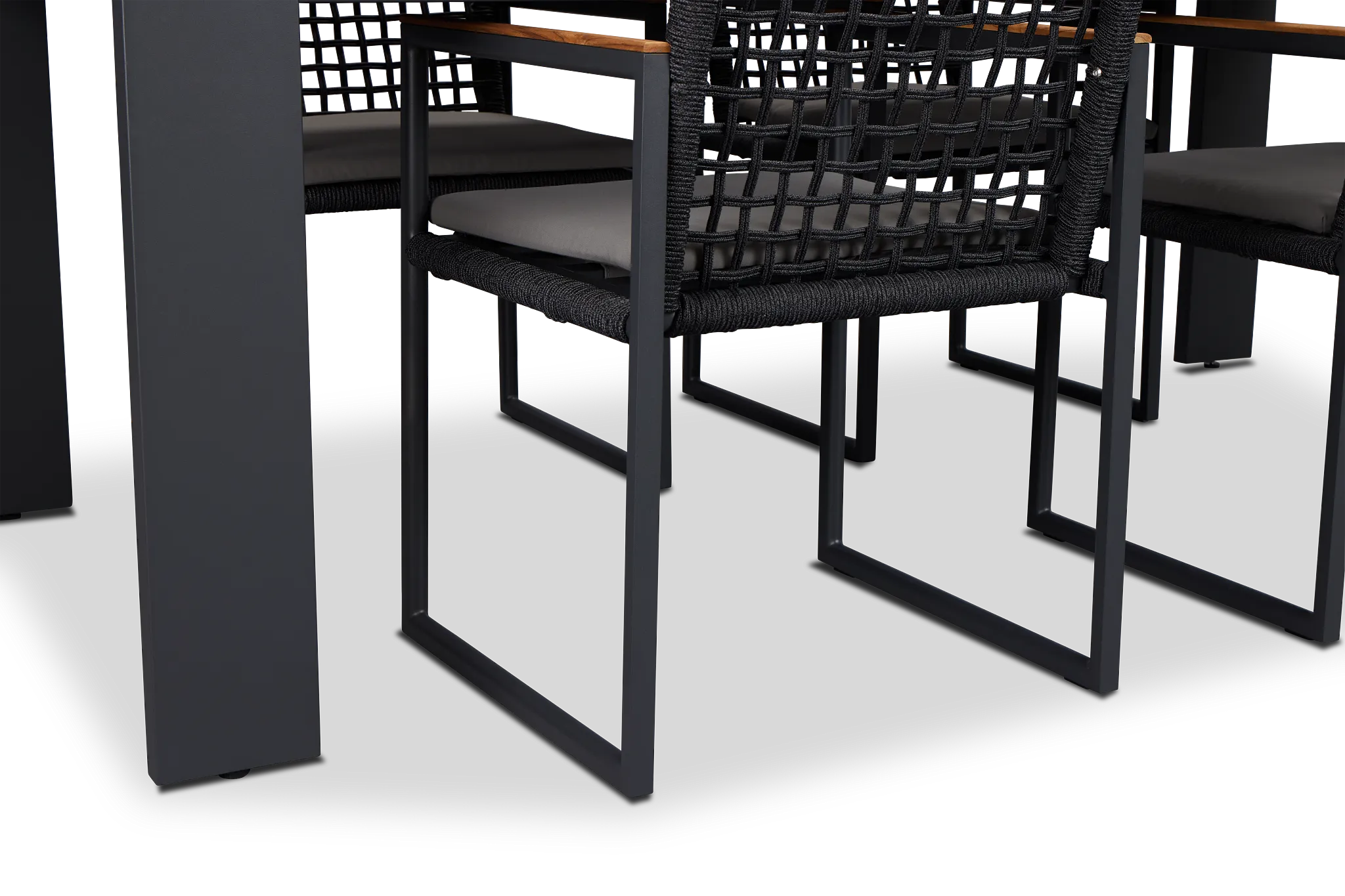 Sunrise Dark Gray 65" Rectangular Table & 4 Teak Arm Chairs