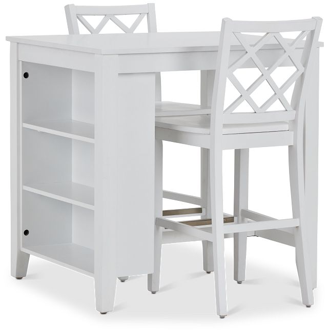 Edgartown Storage White High Table & 2 White Wood Barstools (1)