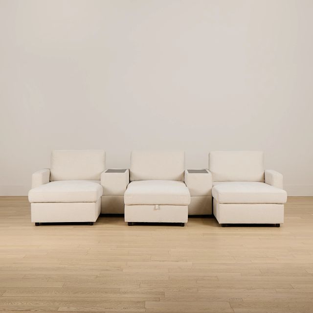 Addie Beige Fabric 6-piece Home Theater With Storage Consoles