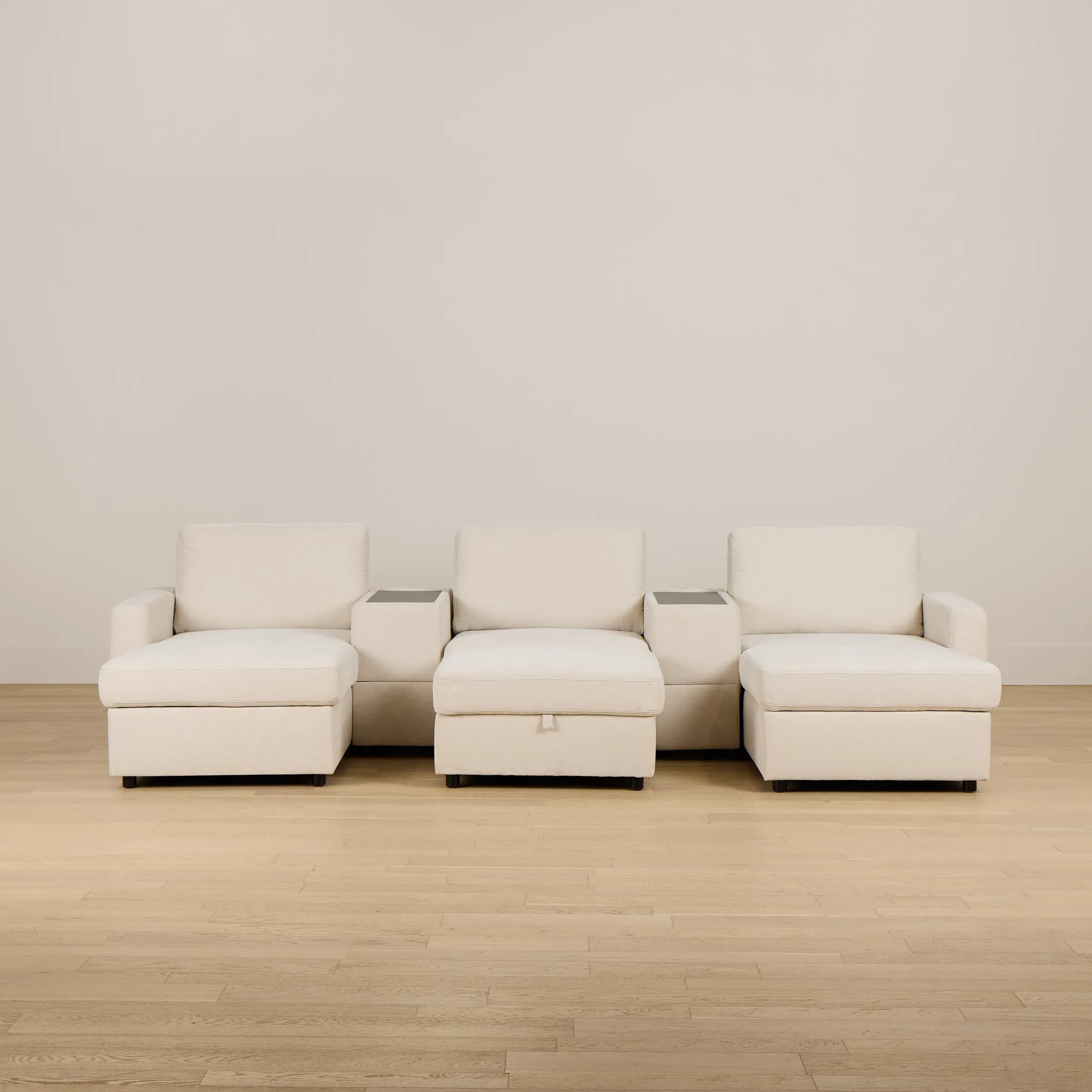 Addie Beige Fabric 6-piece Home Theater With Storage Consoles