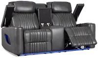 Nova Dark Gray Lthr/vinyl Power Reclining Console Loveseat W/ Massage