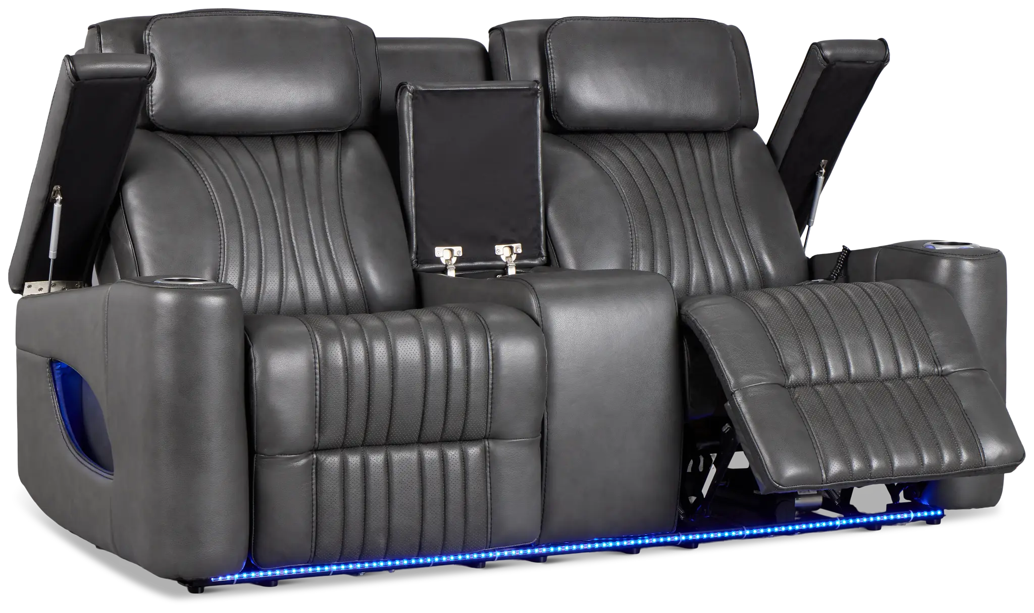 Nova Dark Gray Lthr/vinyl Power Reclining Console Loveseat W/ Massage Nova Dark Gray Lthr/vinyl Power Reclining Console Loveseat W/ Massage