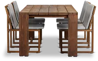 Linear Dark Gray 70" Teak Table & 4 Teak Cushioned Side Chairs