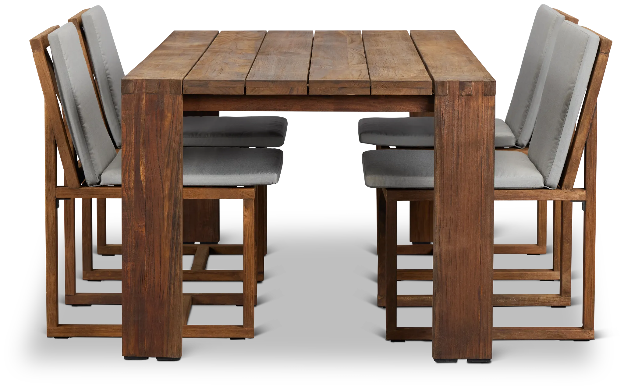 Linear Dark Gray 70" Teak Table & 4 Teak Cushioned Side Chairs