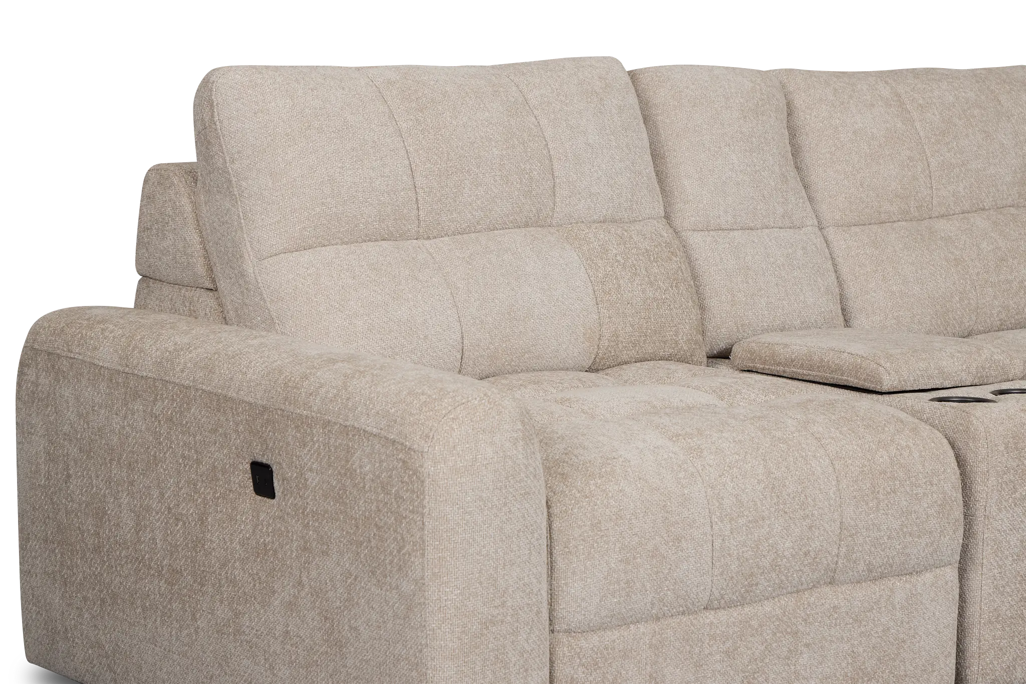Hendrix Light Taupe Fabric Large Tri Power 2 Arm Extension Chaise Sectional Hendrix Light Taupe Fabric Large Tri Power 2 Arm Extension Chaise Sectional