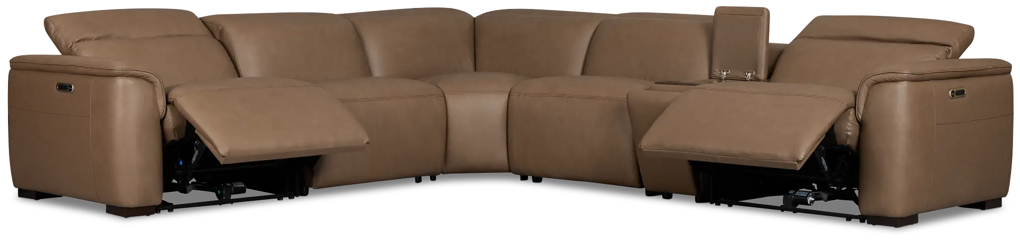 Flexsteel Brodie Dark Brown Lthr/vinyl Medium Dual Power 2-arm Reclining Sectional Flexsteel Brodie Dark Brown Lthr/vinyl Medium Dual Power 2-arm Reclining Sectional