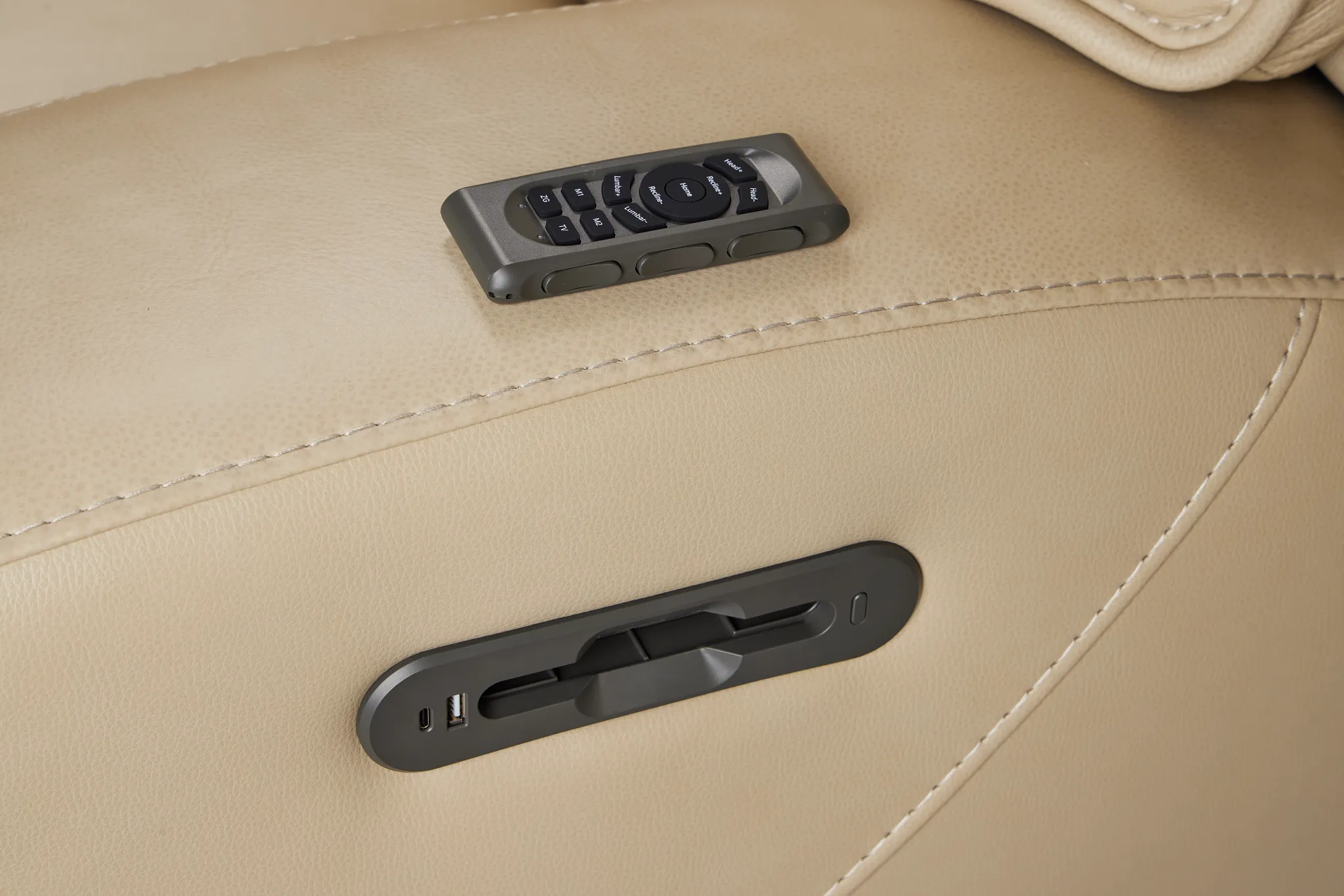 Casey Light Beige Lthr/vinyl Large Dual Power Reclining Two-arm Sectional