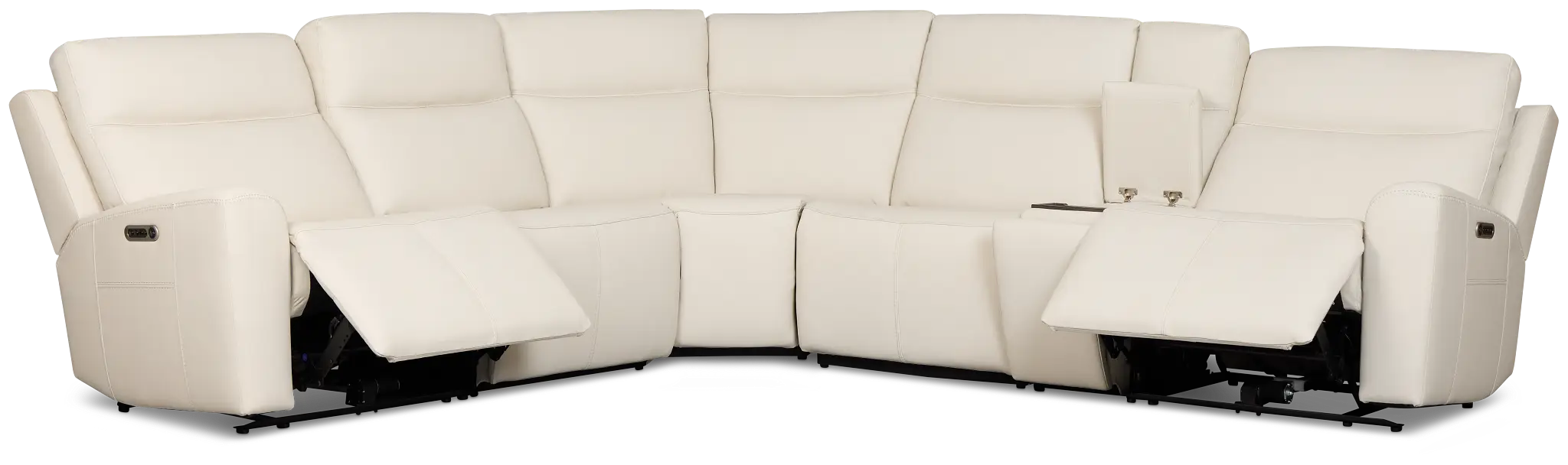 Flexsteel Sterling Ivory Lthr/vinyl Medium Dual Power 2-arm Reclining Sectional Flexsteel Sterling Ivory Lthr/vinyl Medium Dual Power 2-arm Reclining Sectional