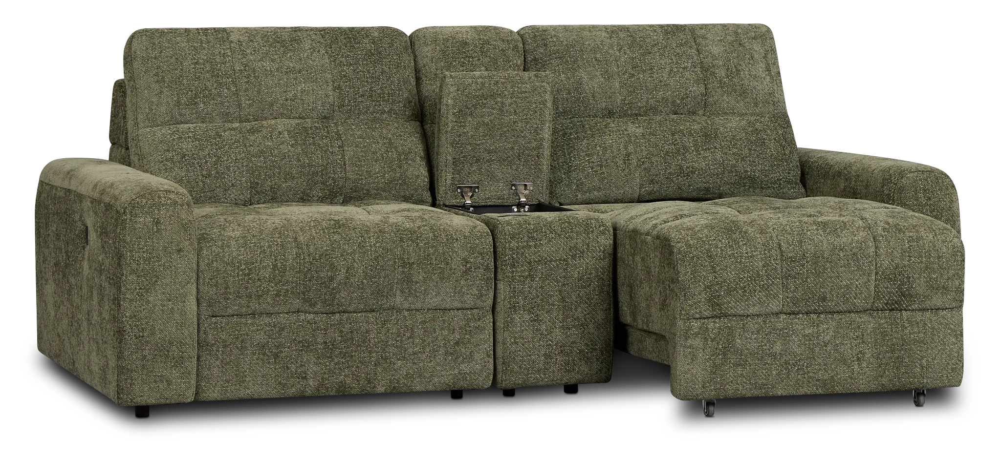 Hendrix Green Fabric Power Extension Chaise Console Loveseat