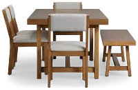 Vail Light Tone Trestle Table, 4 Chairs & Bench