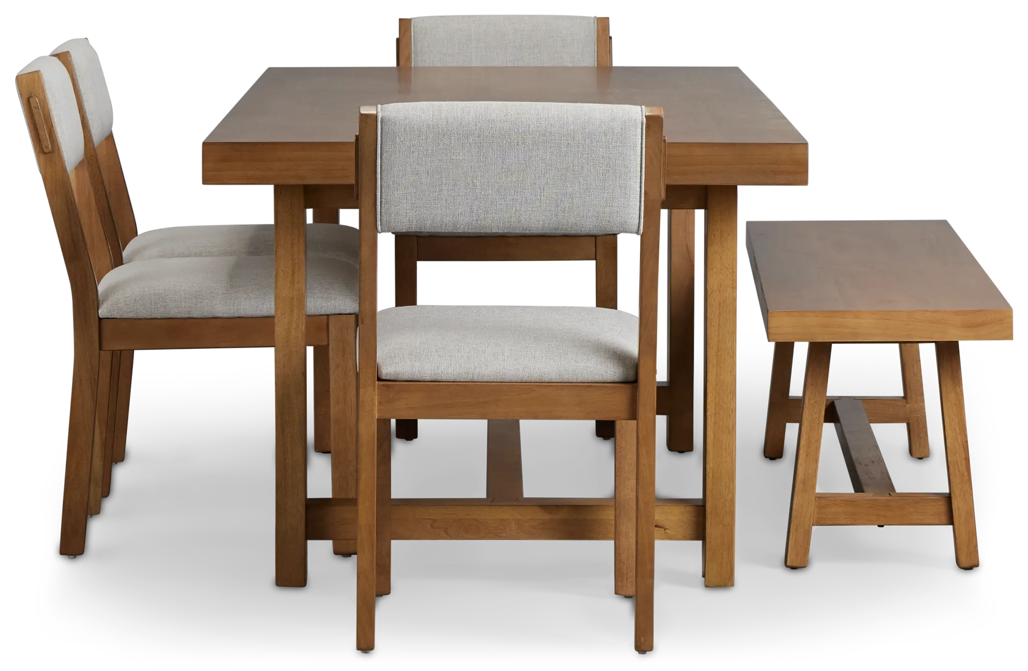 Vail Light Tone Trestle Table, 4 Chairs & Bench Vail Light Tone Trestle Table, 4 Chairs & Bench