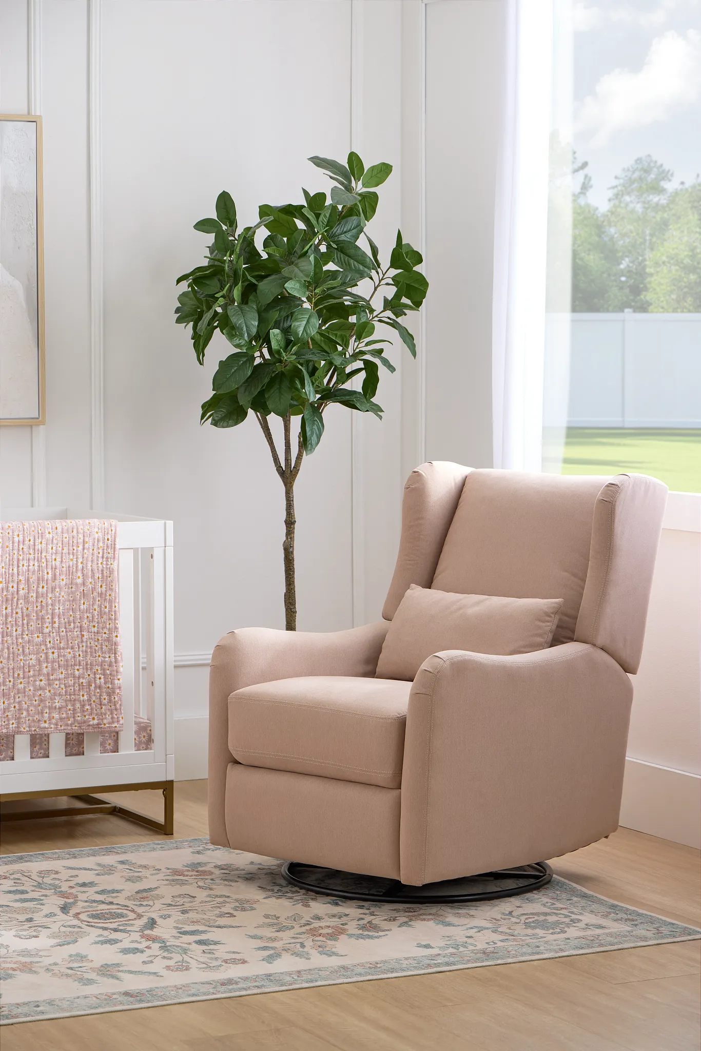Georgia Light Pink Fabric Swivel Glider Recliner