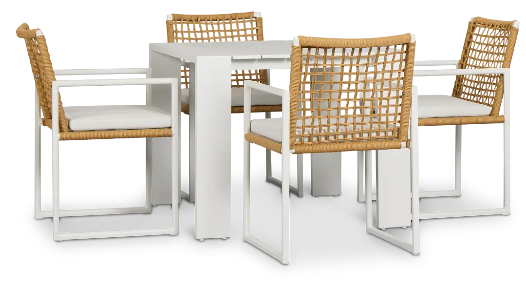 Sunrise White 35" Square Table & 4 Aluminum Arm Chairs Sunrise White 35" Square Table & 4 Aluminum Arm Chairs