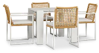 Sunrise White 35" Square Table & 4 Aluminum Arm Chairs