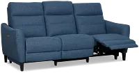 Keaton Blue Fabric Power Reclining Sofa W/ Power Headrest