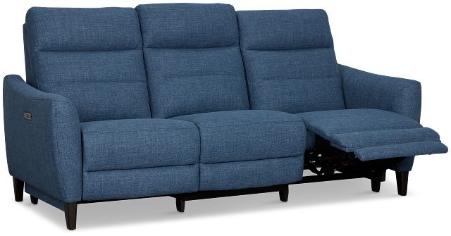 Keaton Blue Fabric Power Reclining Sofa W/ Power Headrest