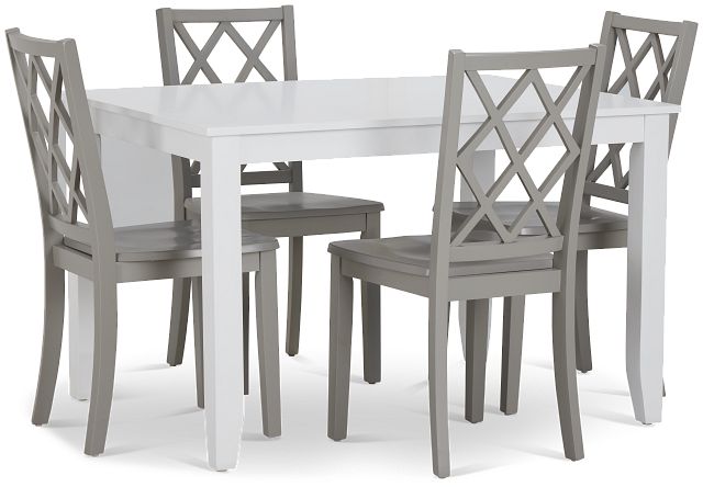 Edgartown White Rect Table & 4 Light Gray Wood Chairs (1)
