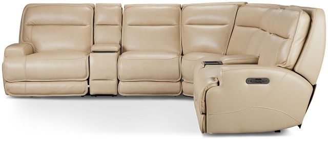 Casey Light Beige Lthr/vinyl Large Dual Power Reclining Two-arm Sectional