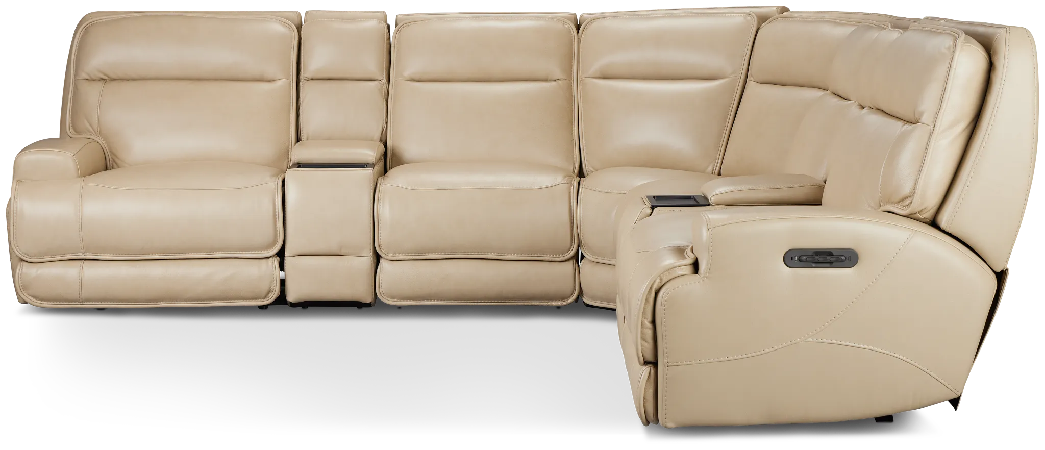 Casey Light Beige Lthr/vinyl Large Dual Power Reclining Two-arm Sectional