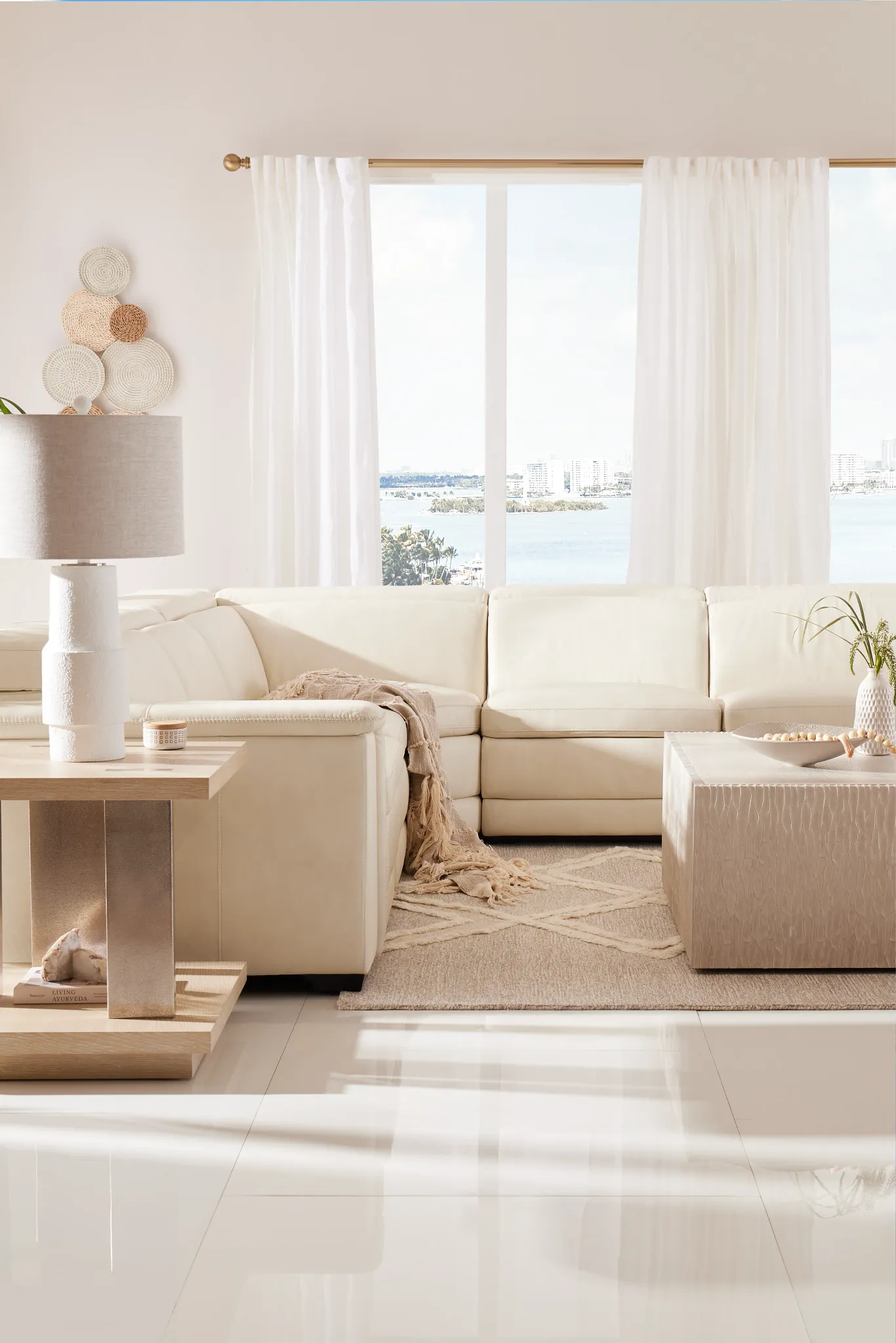 Ainsley White Leather Large Dual Power Reclining Two-arm Sectional