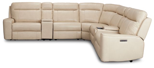 Benji Light Beige Lthr/vinyl Large Triple Power Reclining Two-arm Sectional