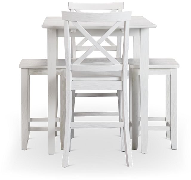 Woodstock White Drop Leaf High Table With 2 Barstools & 2 Backless Barstools