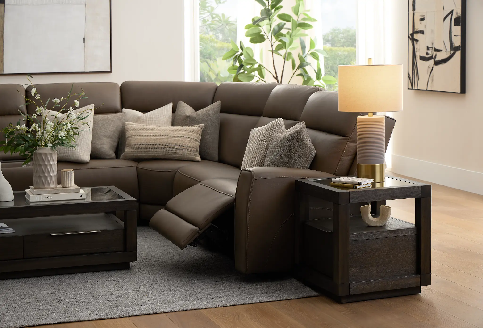 Flexsteel Belmont Dark Brown Lthr/vinyl Medium Triple Power 2-arm Sectional Flexsteel Belmont Dark Brown Lthr/vinyl Medium Triple Power 2-arm Sectional