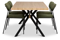 Lynden Light Tone Rect Table & 4 Green Metal Upholstered Side Chairs