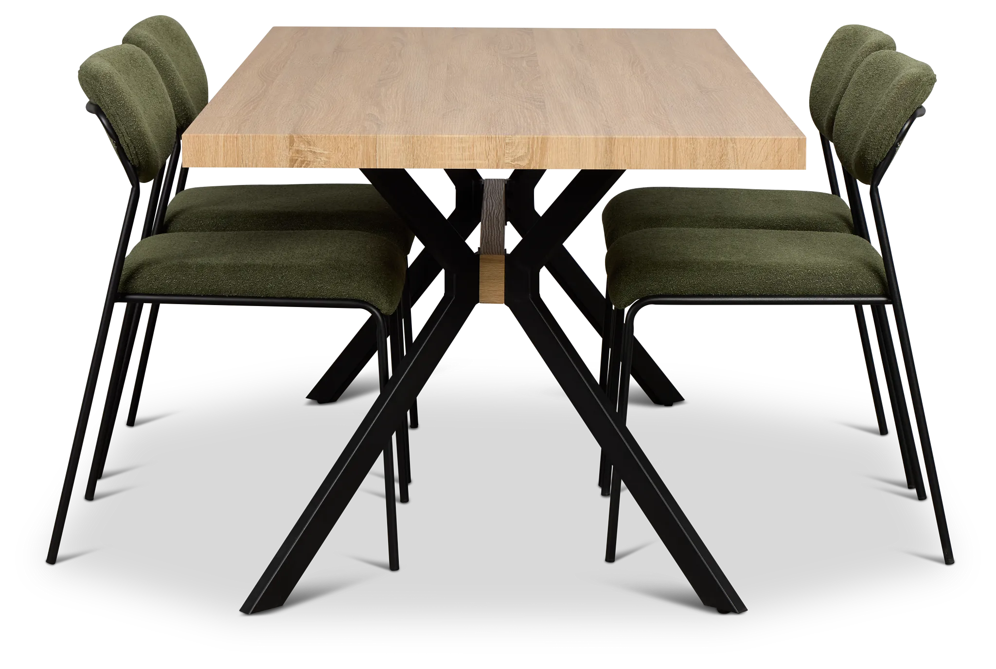 Lynden Light Tone Rect Table & 4 Green Metal Upholstered Side Chairs