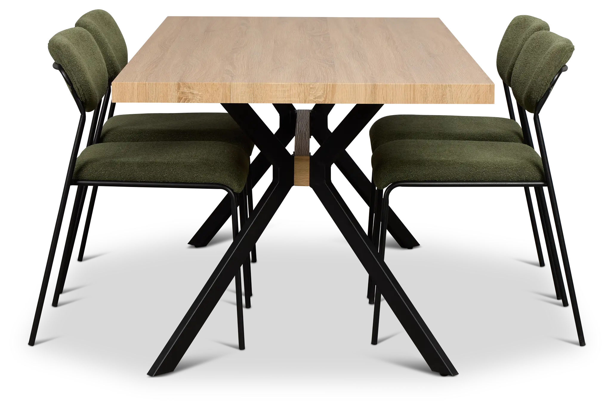 Lynden Light Tone Rect Table & 4 Green Metal Upholstered Side Chairs Lynden Light Tone Rect Table & 4 Green Metal Upholstered Side Chairs