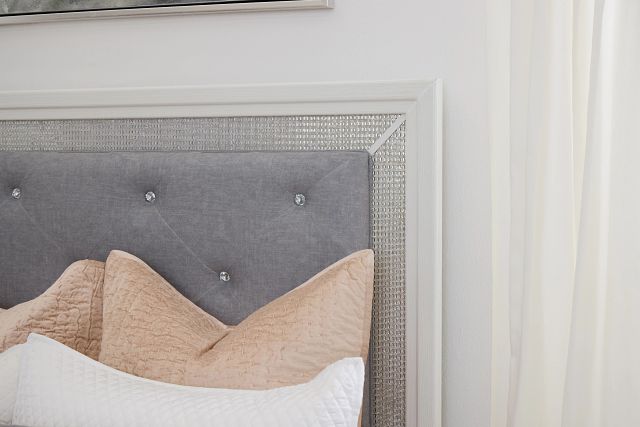 Alessandria White Uph Panel Bed With Lights