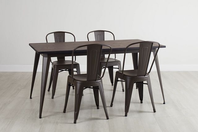 Harlow Dark Tone Rect Table & 4 Metal Chairs
