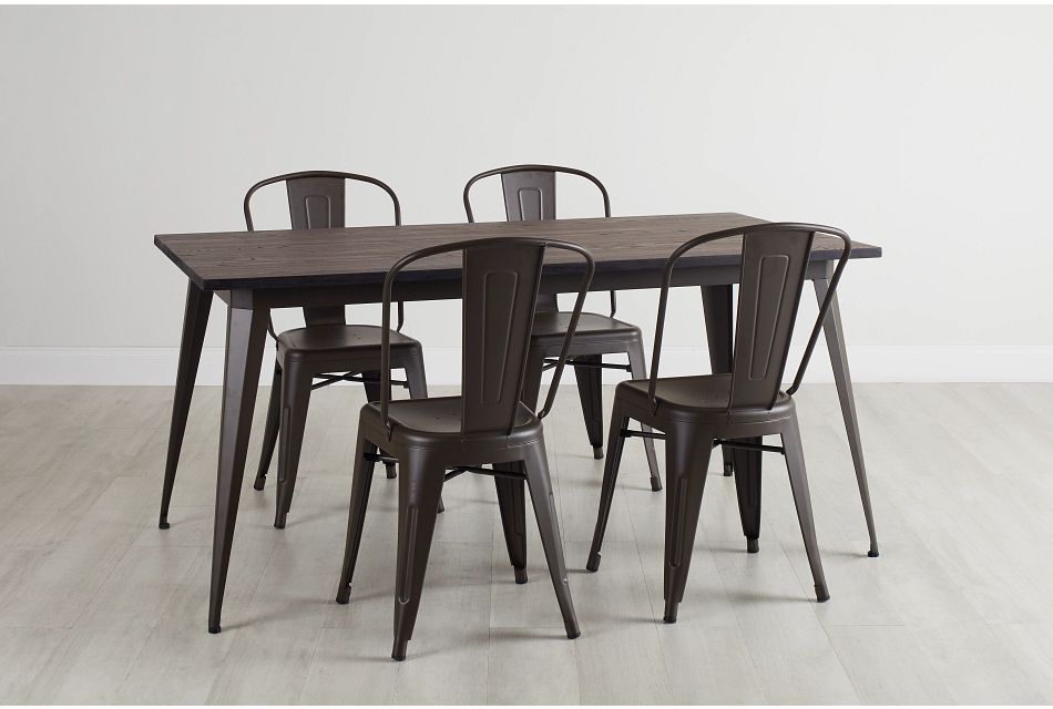 Harlow Dark Tone Rect Table & 4 Metal Chairs, (0)