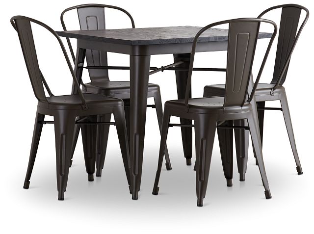 Harlow Dark Tone Square Table & 4 Metal Chairs (1)