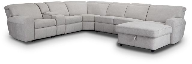 Callum Light Gray Fabric Medium Right Reclining Chaise Sleeper Sectional