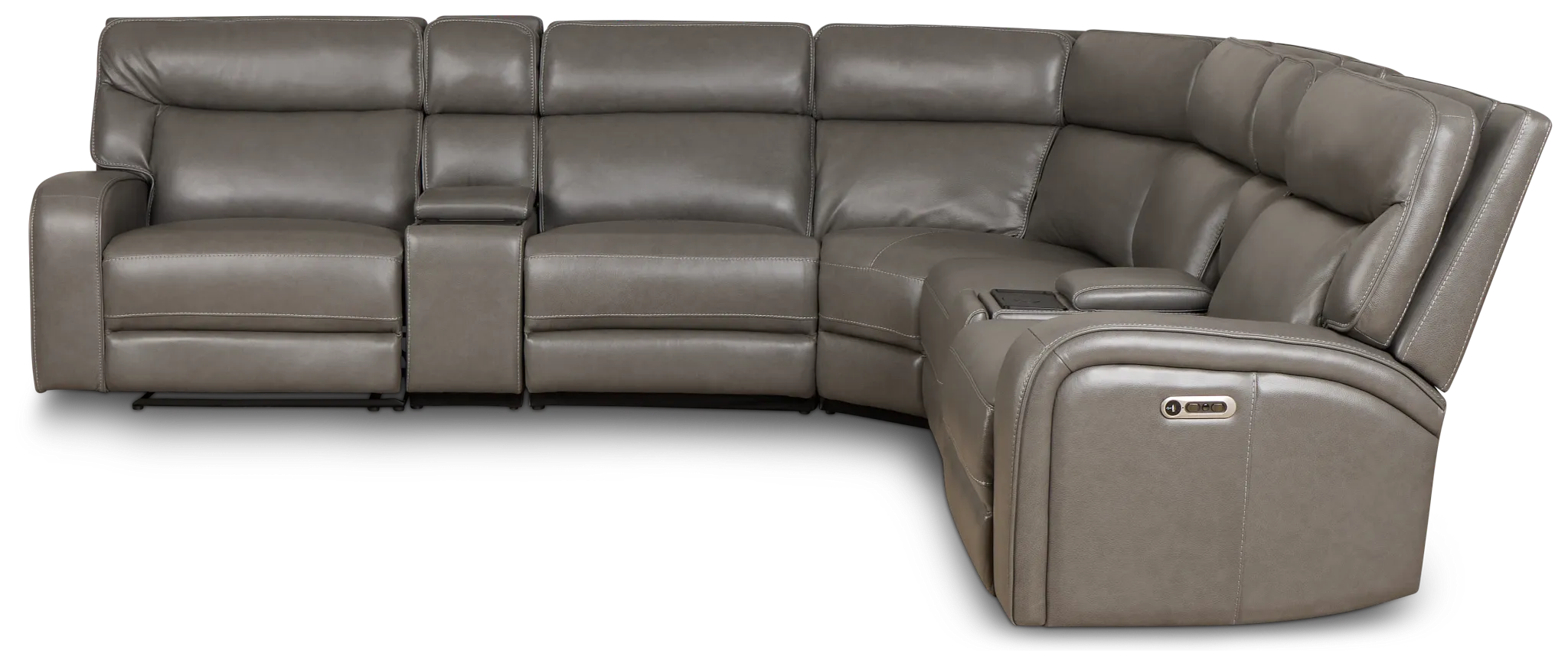 Jasper Gray Leather Large Triple Power Reclining Two-arm Sectional